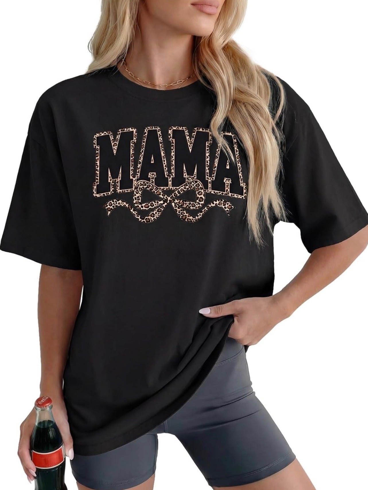 Mama Leopard Bow Graphic Tee