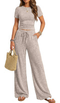 Comfy 2-Piece Lounge Set – Short Sleeve Top & Wide Leg Pants (Soft Casual Outfit)