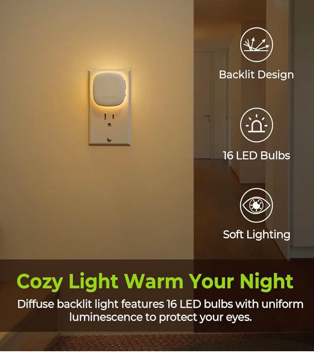 Motion Sensor Night Light (4-Pack) – Soft Warm LED Plug-In Lights for Moms & Kids