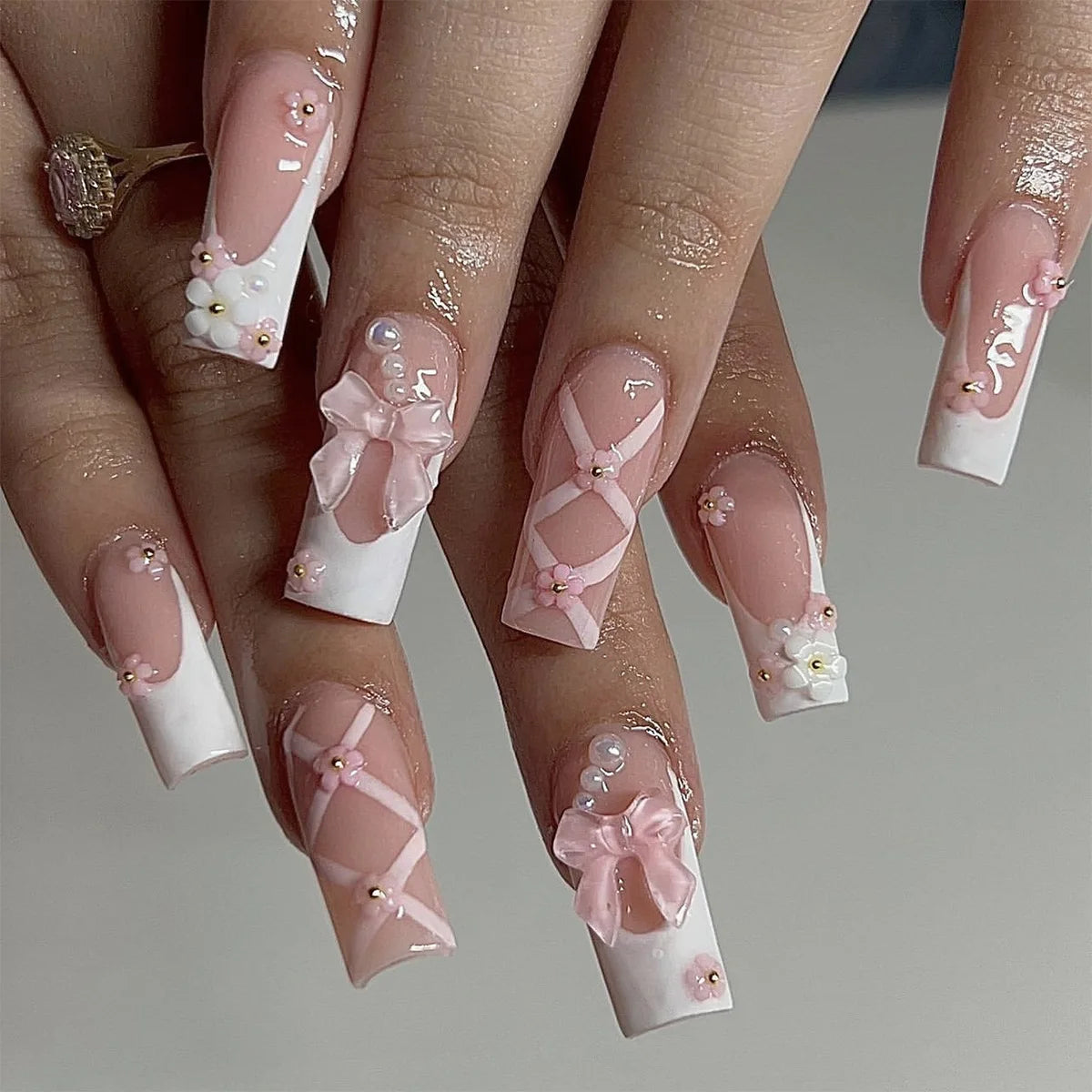 Pink Bow Press-On Nails