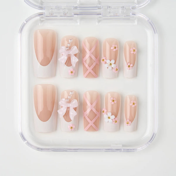 Pink Bow Press-On Nails